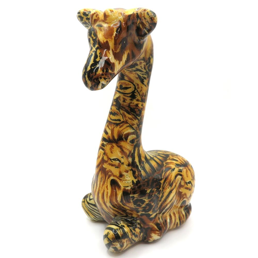 La Vie Safari Giraffe Figurine Ceramic Animal Print with Lions Jungle Décor